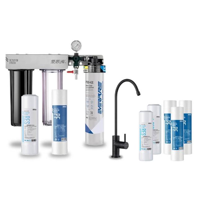 【EVERPURE 愛惠浦】櫥下型 PURVIVE Trio-PBS400三道式生飲淨水器(黑色無鉛龍頭/前置樹脂+PP)