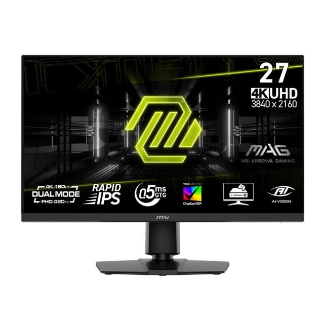 【MSI 微星】雷蛇白色有線電競滑鼠組★MAG 272URDF E16 27型 IPS 4K 160Hz/FHD 320Hz電競螢幕(0.5ms/雙模式