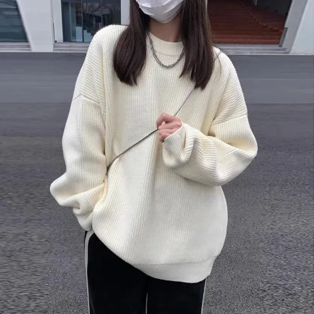 【D.studio】韓版寬鬆針織上衣(毛衣長袖上衣衣服保暖上衣冬天女裝秋冬女裝長袖t恤W625)