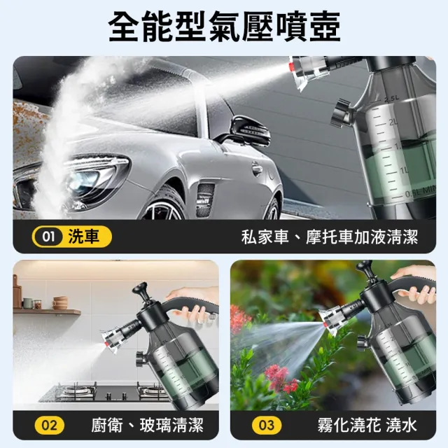 【wellane】手動氣壓式洗車泡沫噴壺 三合一加厚防爆洗車噴壺 側開口洗車泡沫罐 3L(汽車清潔)