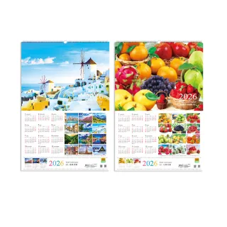 【珠友】2026年2K吊掛式月曆/直式(掛曆/365天計劃表/農曆/年曆/壁掛行事曆/風景/水果-直式)