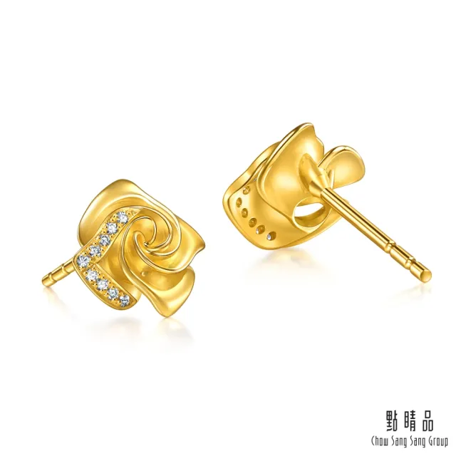 【點睛品】絢麗玫瑰 鑽石黃金耳環(一對)