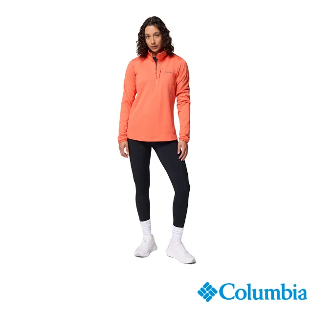【Columbia 哥倫比亞】女款-快排半開襟刷毛長袖上衣-Essential Hike™-熱情紅(UAK89230HP/JF)