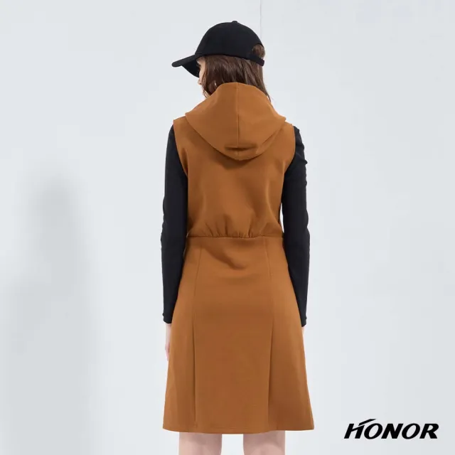 【HONOR 山形屋】出清品 愛心半拉鍊剪裁連帽無袖洋裝-卡其(限定出清)