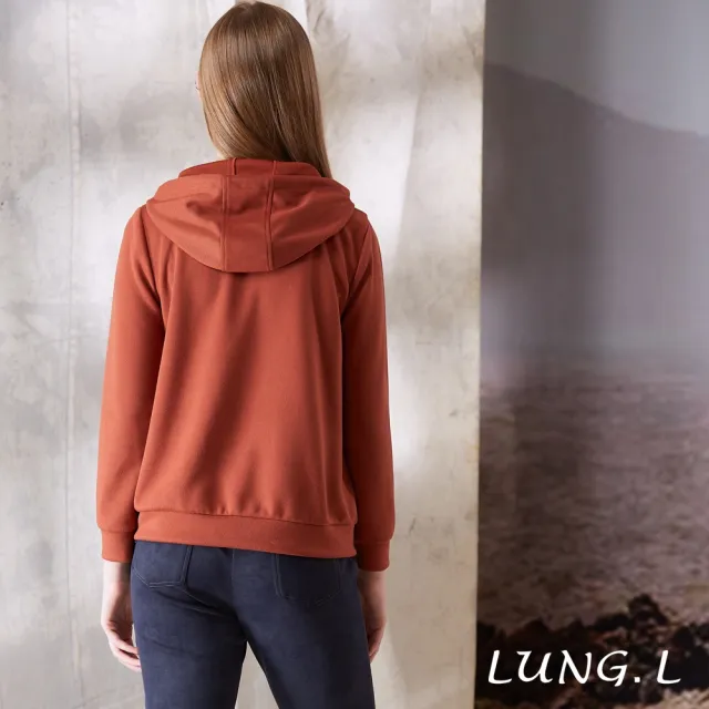【LUNG.L 林佳樺】LU07A 焦糖橘異素材拼接長袖連帽女裝上(秋冬新品)