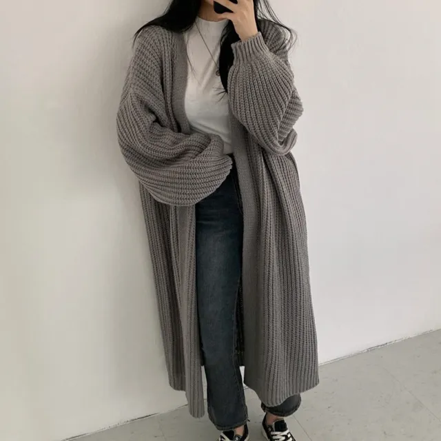【D.studio】韓版寬鬆長版外套(毛衣針織上衣冬天女裝衣服保暖外套 保暖上衣冬天外套長袖上衣大衣J291)