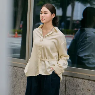 【M：MINb】側釦造型質感垂墜天絲襯衫(米色/中大尺碼女裝/大尺碼女裝/XL女裝/上衣/通勤穿搭/上班穿搭)