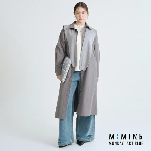 【M:MINb】附披肩純棉長版襯衫外套洋裝(灰色/中大尺碼女裝/襯衫/襯衫洋裝/大尺碼女裝/洋裝)