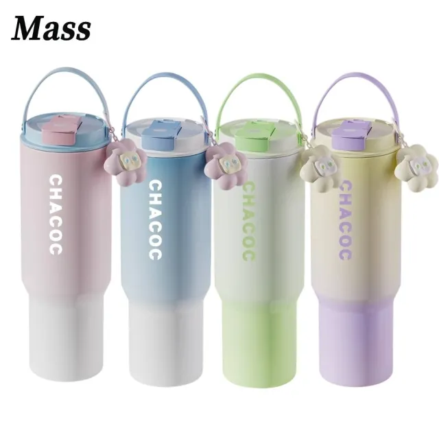 【Mass】高顏值保溫杯 不鏽鋼吸管水杯 大容量900ML 花茶杯 學生隨行 女生簡約隨身保溫杯