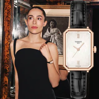 【TISSOT 天梭】全球廣告款 SRV系列 幾何線條方形珍珠貝女錶 母親節 禮物 送禮(T1601103611300)