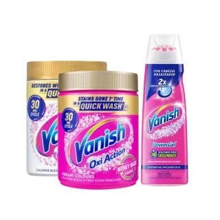 【Vanish】升級版衣物清潔組 黃金版萬用去漬霸 +第二代衣物去漬凝膠(衣物去漬/去漬粉/殺菌/去汙劑/去汙靈)