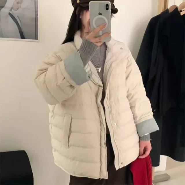 【巴黎精品】頂級真羽絨外套90%鴨絨羽絨衣秋冬外套上衣大碼休閒女裝(立領撞色文藝4色n1lr34)