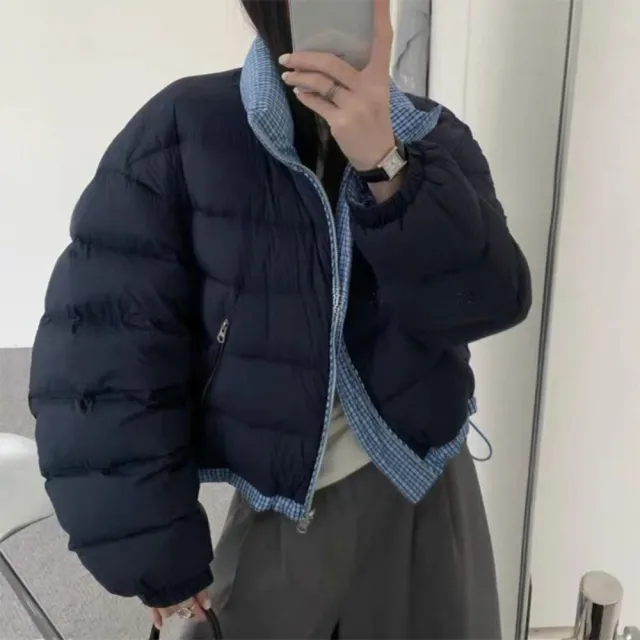 【巴黎精品】頂級真羽絨外套90%鴨絨羽絨衣秋冬外套上衣大碼休閒女裝(立領撞色雙面短款7色n1lr62)