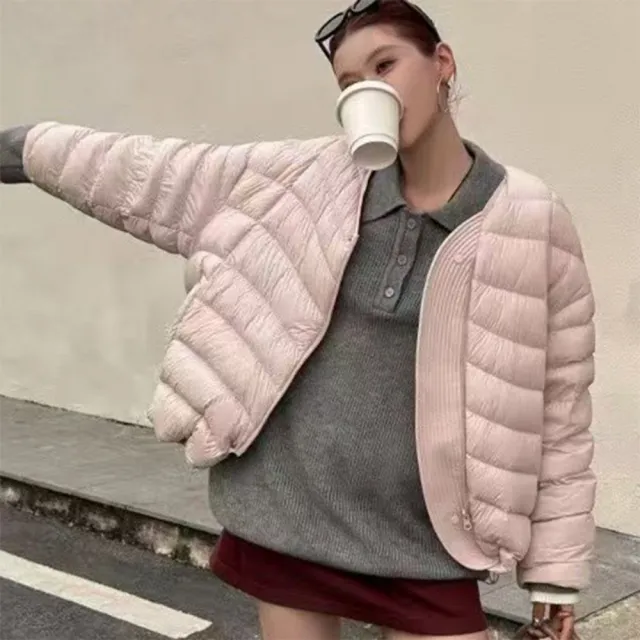 【巴黎精品】頂級真羽絨外套90%鴨絨羽絨衣秋冬外套上衣大碼休閒女裝(圓領簡約寬鬆短款5色n1lr66)