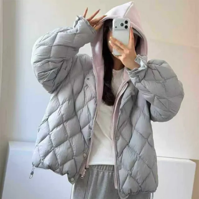 【巴黎精品】頂級真羽絨外套90%鴨絨羽絨衣秋冬外套上衣大碼休閒女裝(假兩件衛衣菱格羽5色n1lr76)