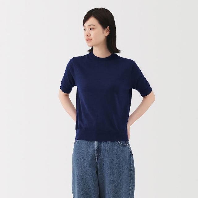 【MUJI 無印良品】女羊毛可水洗高密織五分袖針織衫(灰色/黑色/深橘/藍色)