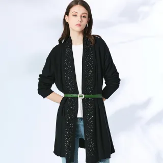 【GLORY21】網路限定款-etc.質感水鑽麻花織紋長版針織外套(黑色)