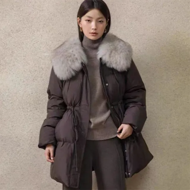 【巴黎精品】頂級真羽絨外套90%鴨絨羽絨衣秋冬外套上衣大碼休閒女裝(狐狸毛領收腰長款3色n1lr52)
