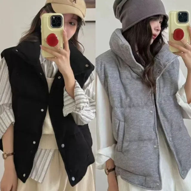 【巴黎精品】頂級真羽絨背心90%鴨絨羽絨衣秋冬外套上衣大碼休閒女裝(立領肌理感坎肩3色n1lr50)