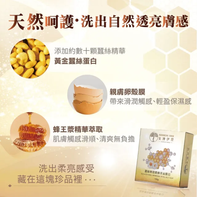 【女神伊登】蠶絲卵殼膜蜂萃面膜皂限定超值組(蠶絲皂/面膜皂/保濕)