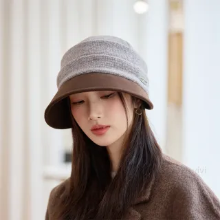 【HaNA 梨花】買一送一贈圍脖 秋冬氣質系小細格雙拼毛帽報童帽(報童帽 秋冬百搭)