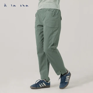 【a la sha】阿財不對稱褲口合身褲