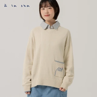 【a la sha】跳色縫邊長袖針織上衣