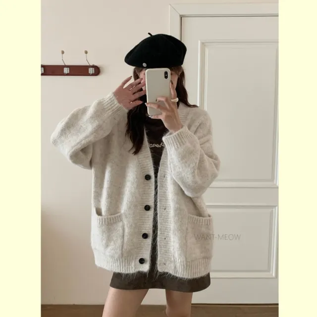 【Want-Meow】90公斤可穿鬆軟寬鬆長袖針織外套(大碼上衣/大碼/大尺碼/針織外套)