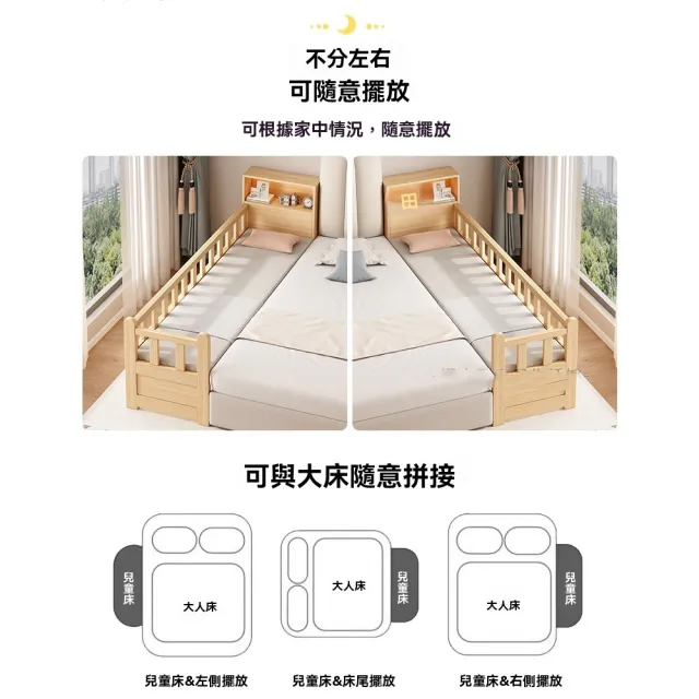 【窩居】床邊拼接床 加寬床 軟包 180x30cm送床墊(加寬床邊床 防潮透氣 大人可睡 實木側邊床)