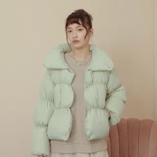 【gozo】MOMO獨家款★限量開賣 花苞造型下擺抽皺羽絨外套(淺綠)