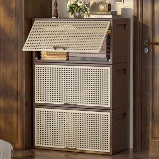 【AOTTO】60L藤編造型磁吸上掀收納箱-單層(收納櫃 置物櫃 收納箱 置物箱 櫥櫃)