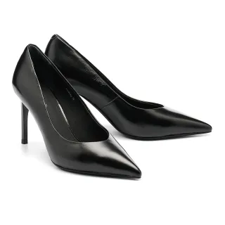 【AS 集團】極簡美學純色羊油皮美型尖頭高跟鞋(黑)