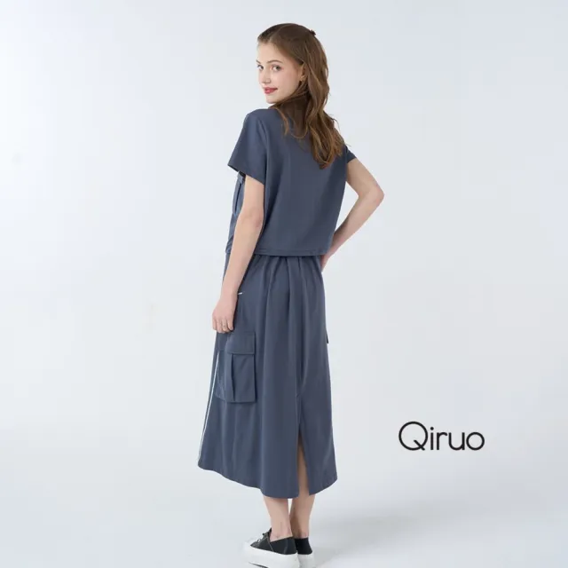 【Qiruo 奇若名品】中厚棉 立領雙口袋短袖灰色休閒上衣 7065A