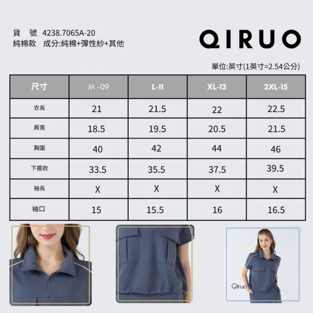 【Qiruo 奇若名品】中厚棉 立領雙口袋短袖灰色休閒上衣 7065A