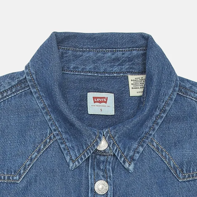 【LEVIS】女款 合身長版牛仔洋裝 / 襯衫式順腰設計 / 經典外套母扣 上衣 熱賣單品 A7565-0000