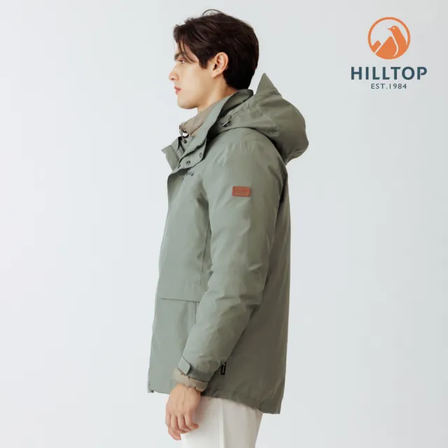 【Hilltop 山頂鳥】GORE-TEX二合一 防水透氣石墨烯蓄熱羽絨可拆袖短大衣外套 男款 綠色｜PF22XM30ECMN