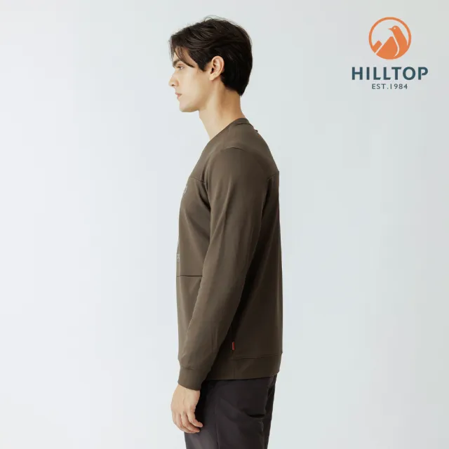 【Hilltop 山頂鳥】POLYGIENE抗菌石墨烯吸濕快乾保暖印花刷毛上衣 男款 墨綠｜PH51XMN0ECC0