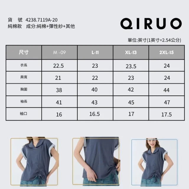 【Qiruo 奇若名品】軟棉質 雙色滾灰邊 下擺皺褶伸縮 短袖上衣 7119A