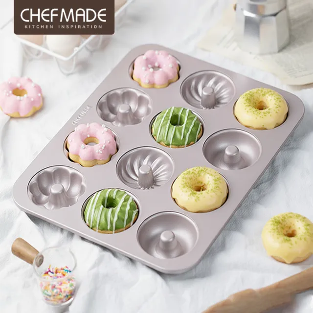 【美國Chefmade】甜甜圈造型 12連不沾烤模-3花款(CM003)