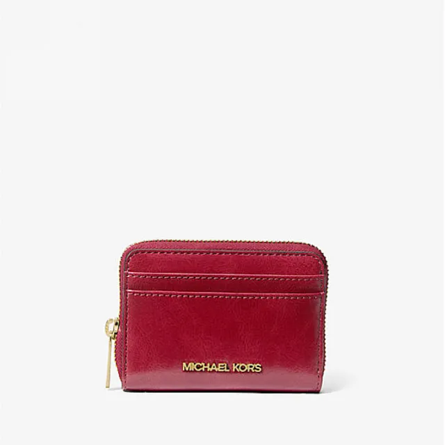【Michael Kors】Michael Kors Jet Set 中型仿舊拉鍊卡包-紅-35F5GTVD6Y