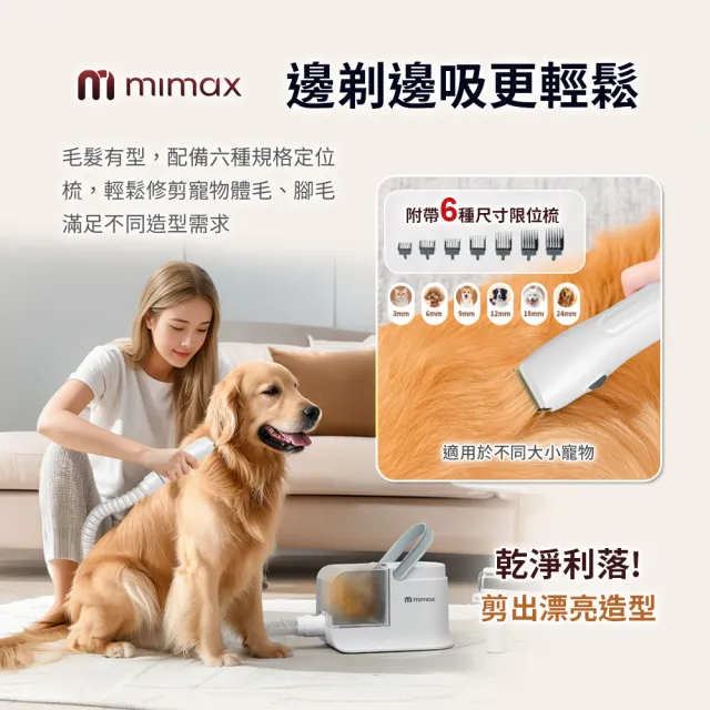 【mimax 米覓】多功能寵物理毛器(寵物 六種尺寸 1.8L塵杯 吸塵器 低噪 理毛器)