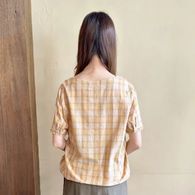 【Hana Mokuba】花木馬日系女裝格紋圓領側收口上衣(造型上衣)