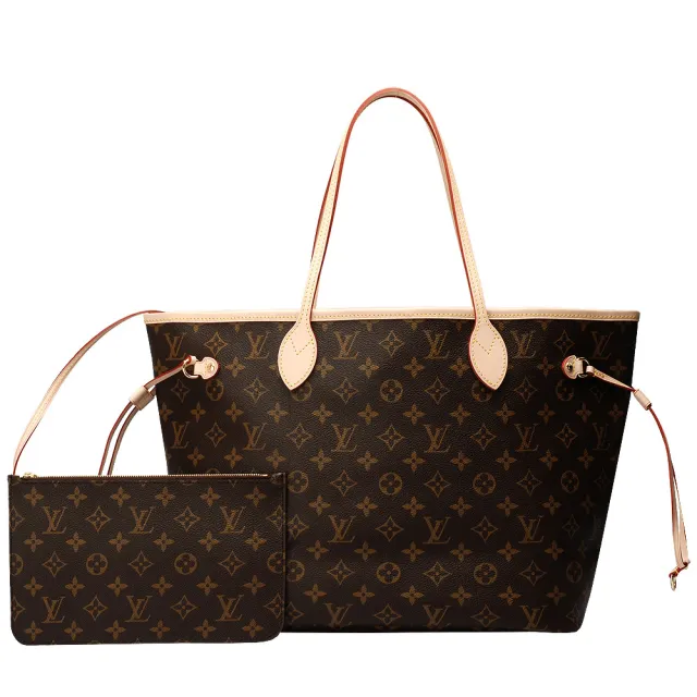 【Louis Vuitton 路易威登】M46978 經典 Monogram花紋 Neverfull GM子母包(大-米色)