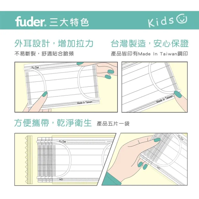 【FuDer 福德好罩】兒童醫療口罩 平面輕薄款 30入/盒 多色任選(國小學生 大童 小包分裝 台灣製造)