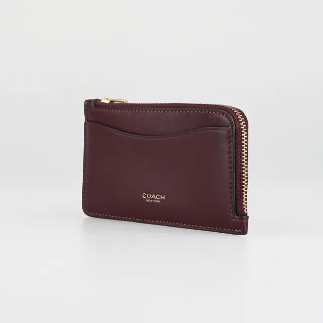 【COACH】COACH NEW YORK 撞色拉鍊零錢卡夾(小/酒紅)