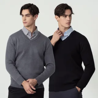 【pierre cardin 皮爾卡登】網路獨家 男款 簡約v領修身針織毛衣長袖上衣(多色任選)