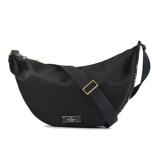 【KATE SPADE】Carter 尼龍拉鍊斜背半月包-黑色/中