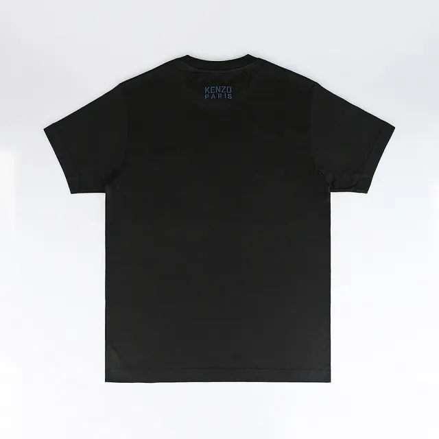 【KENZO】KENZO Happy Tiger藍色繡字LOGO針繡老虎頭布章純棉短袖T恤(男款/黑)