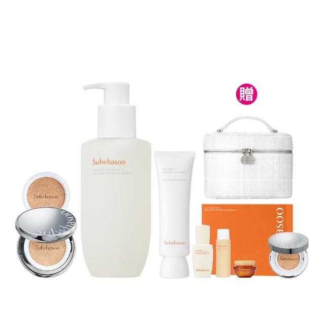【雪花秀】官方直營 底妝潔顏限定組(Sulwhasoo 珍珠光精華氣墊+超輕透防曬乳50ml+淨透保濕潔顏油200ml)