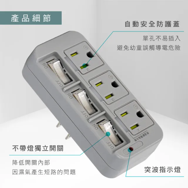 【KINYO】高溫斷電•新安規3P3開3多插頭分接器/分接式插座(GI-333顏色任選-二入組)